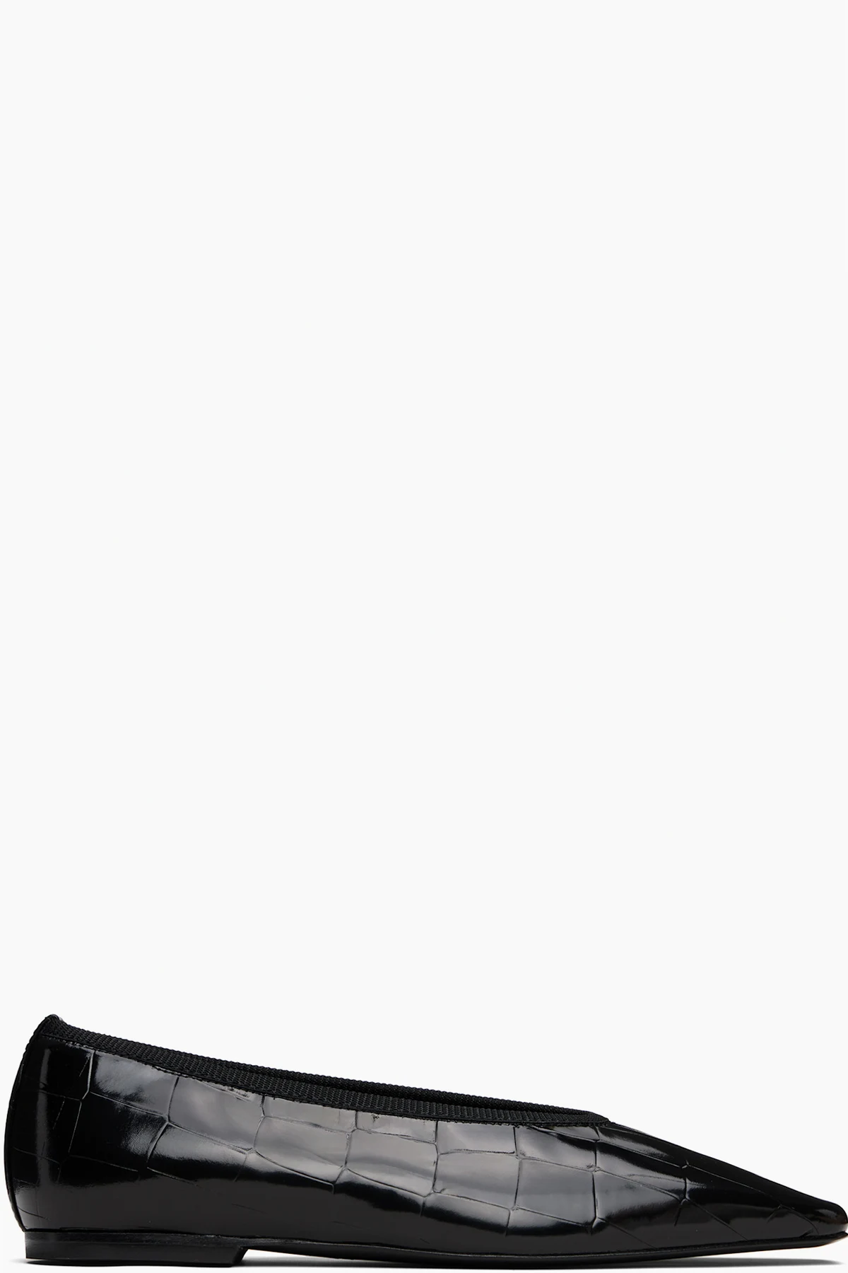 Black Minimalist Croco-Embossed Ballerina Flats