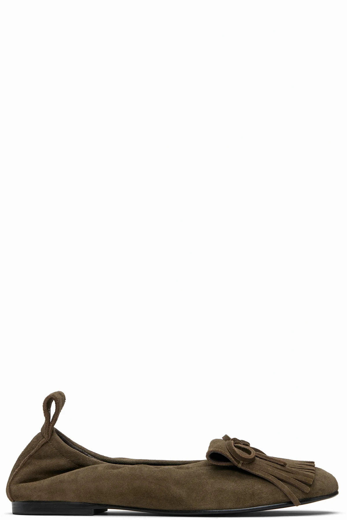 Khaki Bun Suede Fringe Ballerina Flats