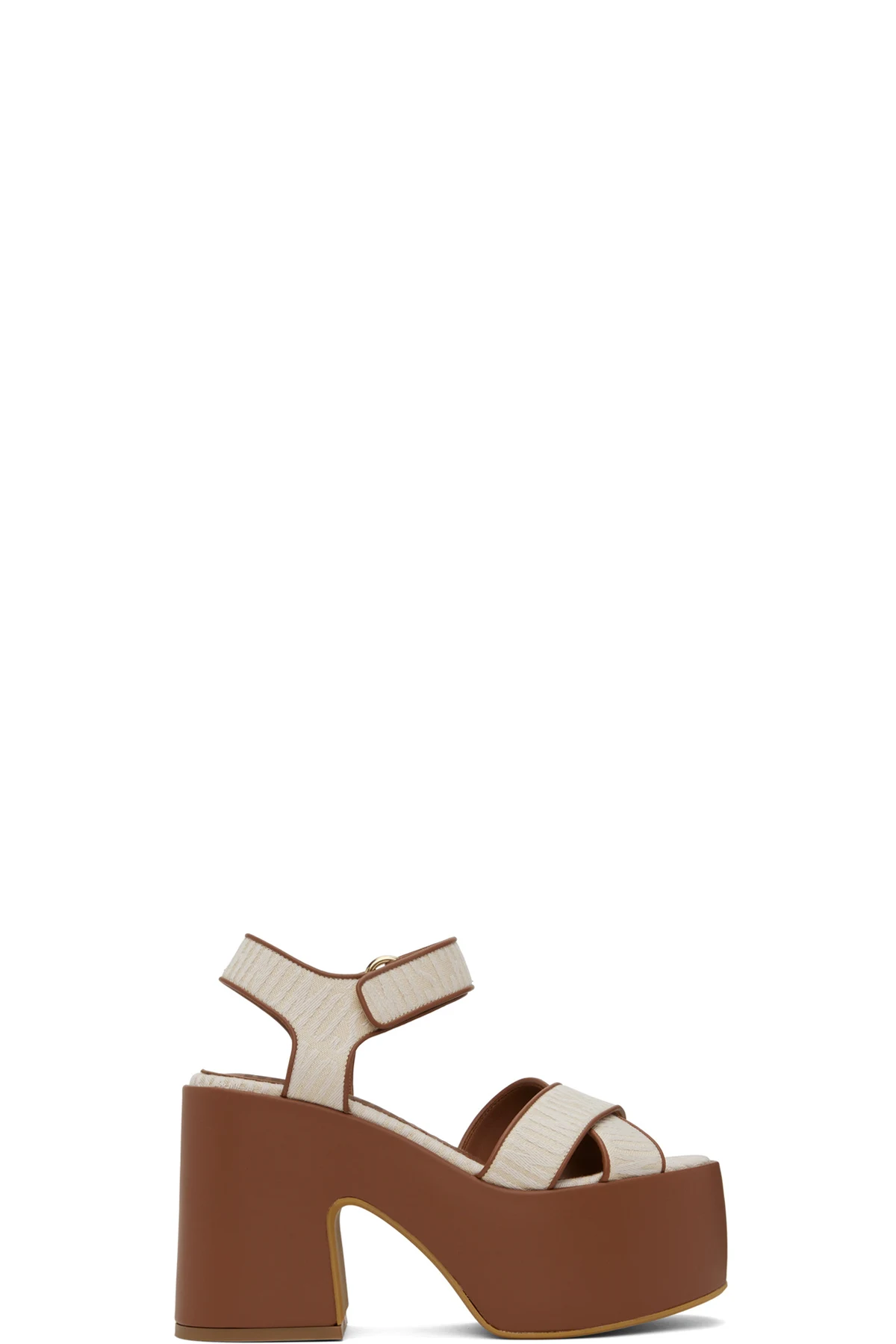 Beige & Brown Logo Heeled Sandals
