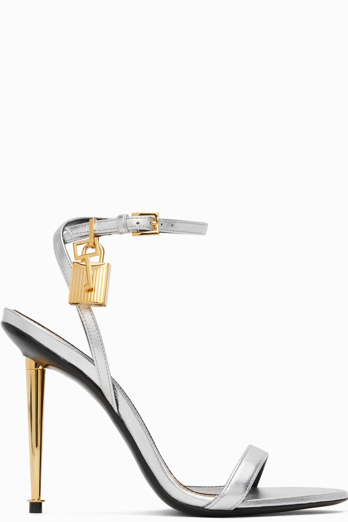 Silver Padlock Pointy Naked Heeled Sandals