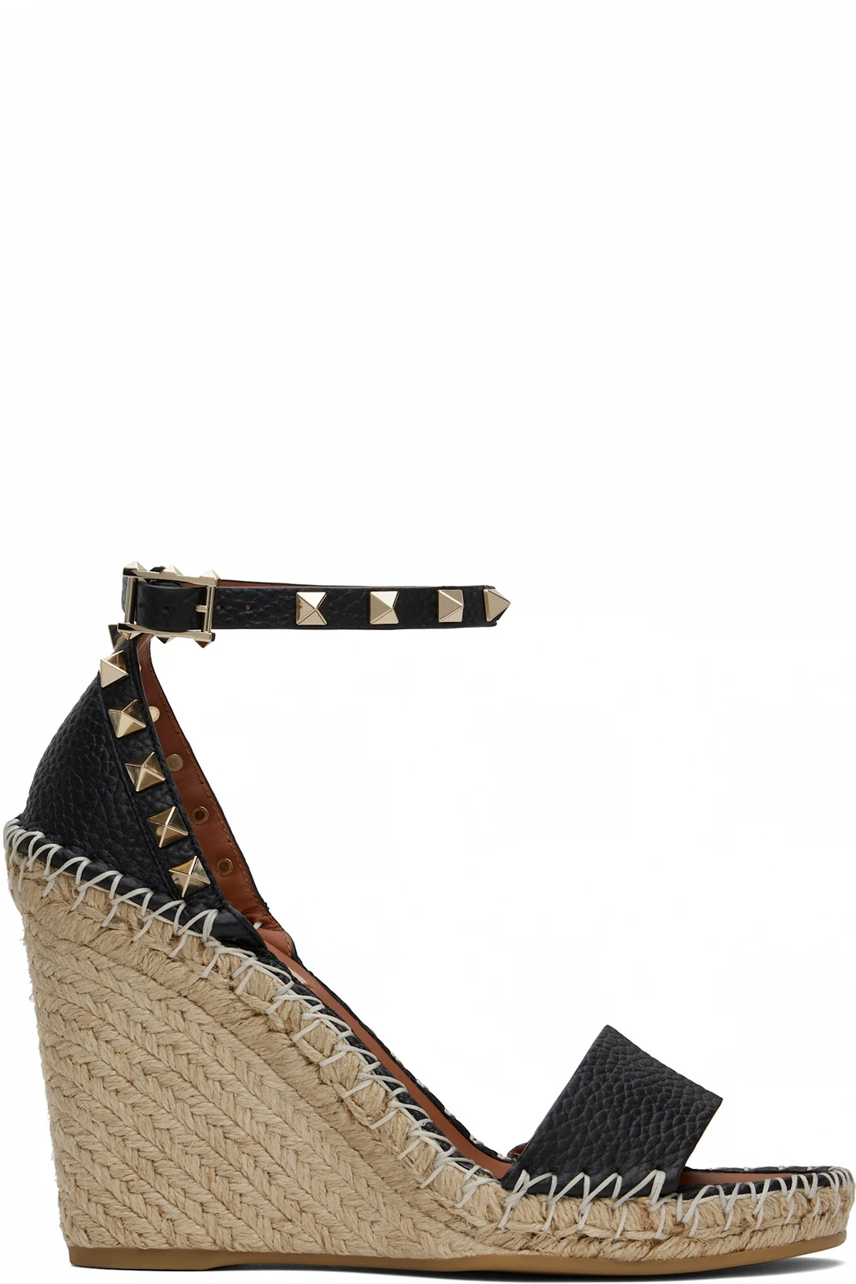 Black & Beige Double Rockstud Wedge Heeled Sandals