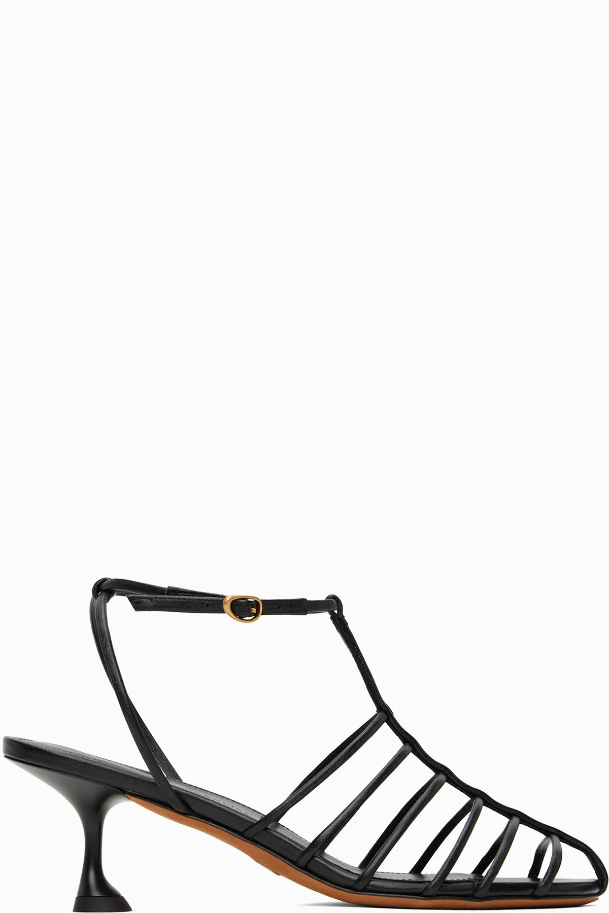 Black Tee Cage Heeled Sandals