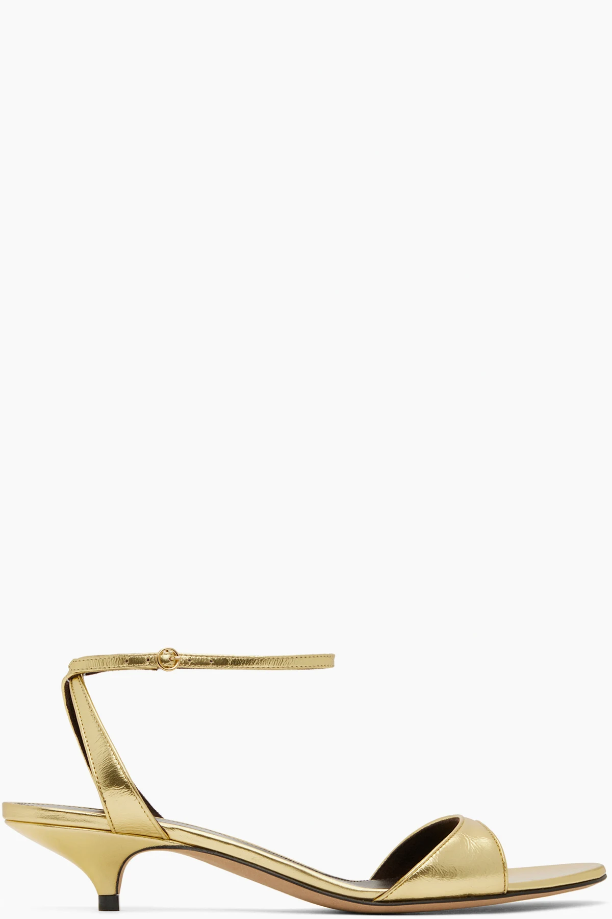 Gold Vika Ankle Strap Kitten Heeled Sandals