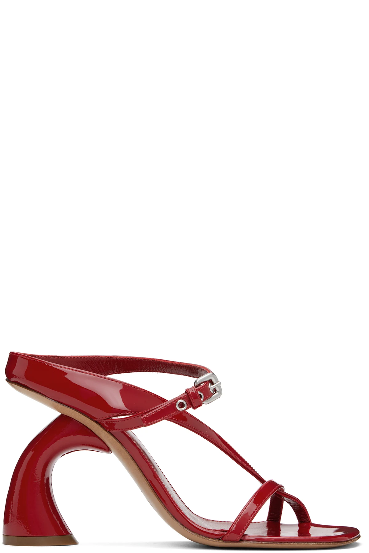 Red Strappy Sculptural Heeled Sandals