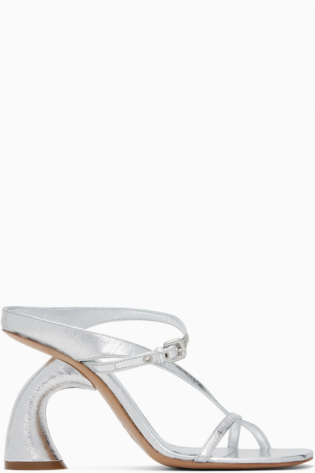 Silver Strappy Sculptural Heeled Sandals