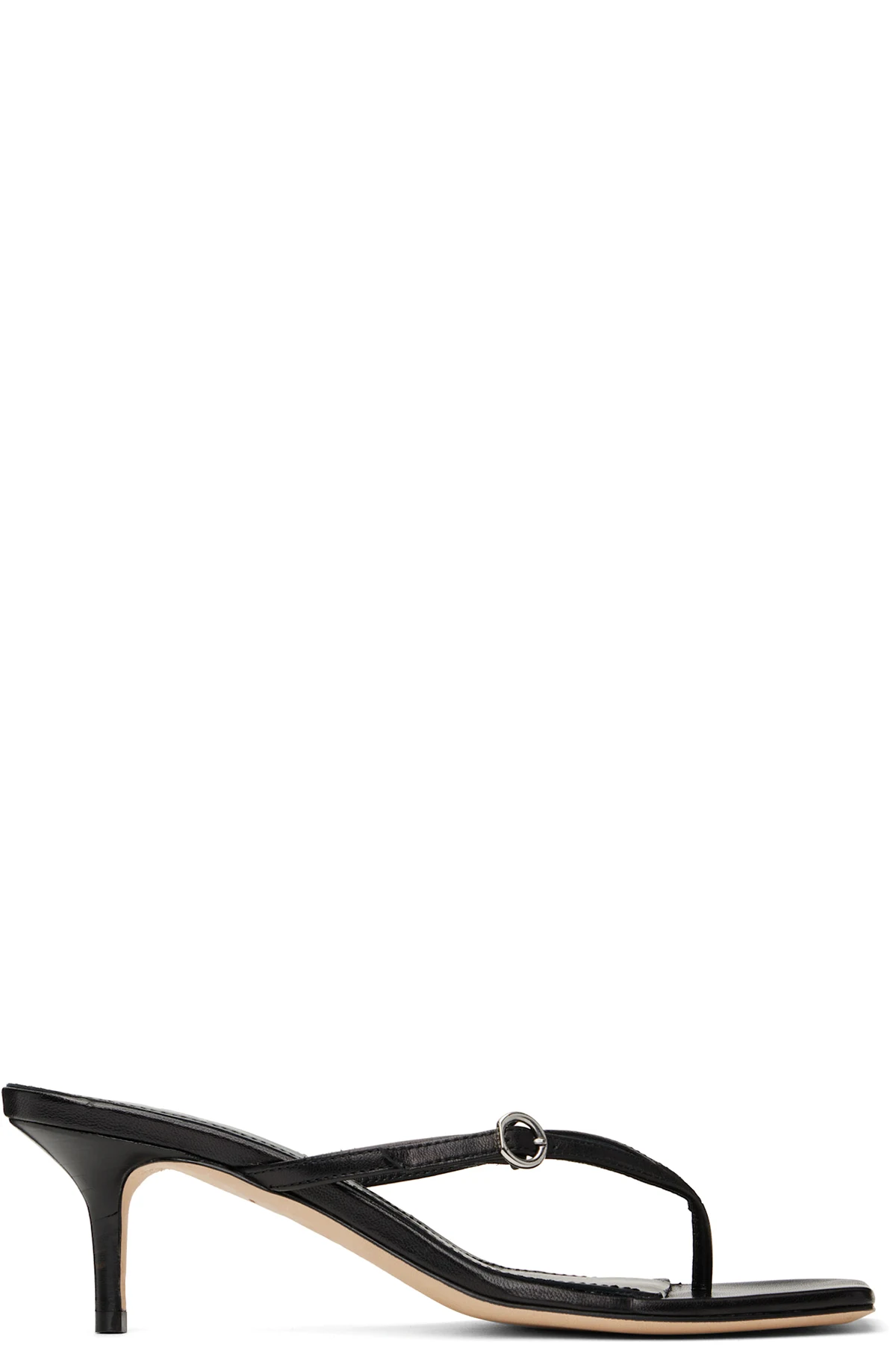 Black Leigh Leather Toe-Post Heeled Sandals