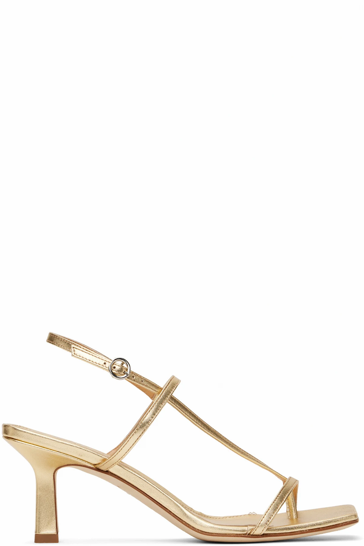 Gold Elise Leather Toe-Post Heeled Sandals