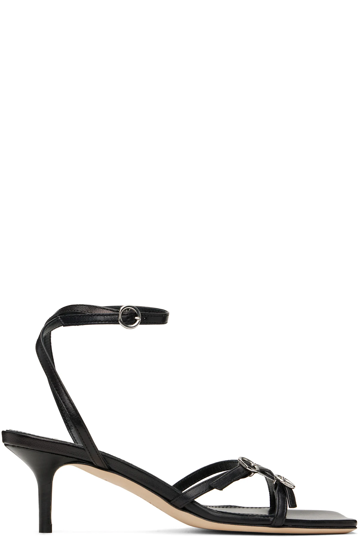 Black Libby Leather Kitten Heeled Sandals