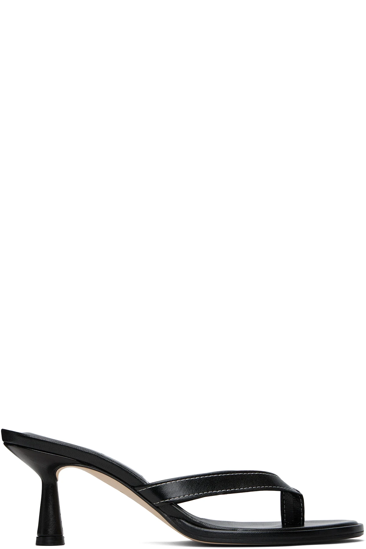 Black Daphne Leather Toe-Post Heeled Sandals