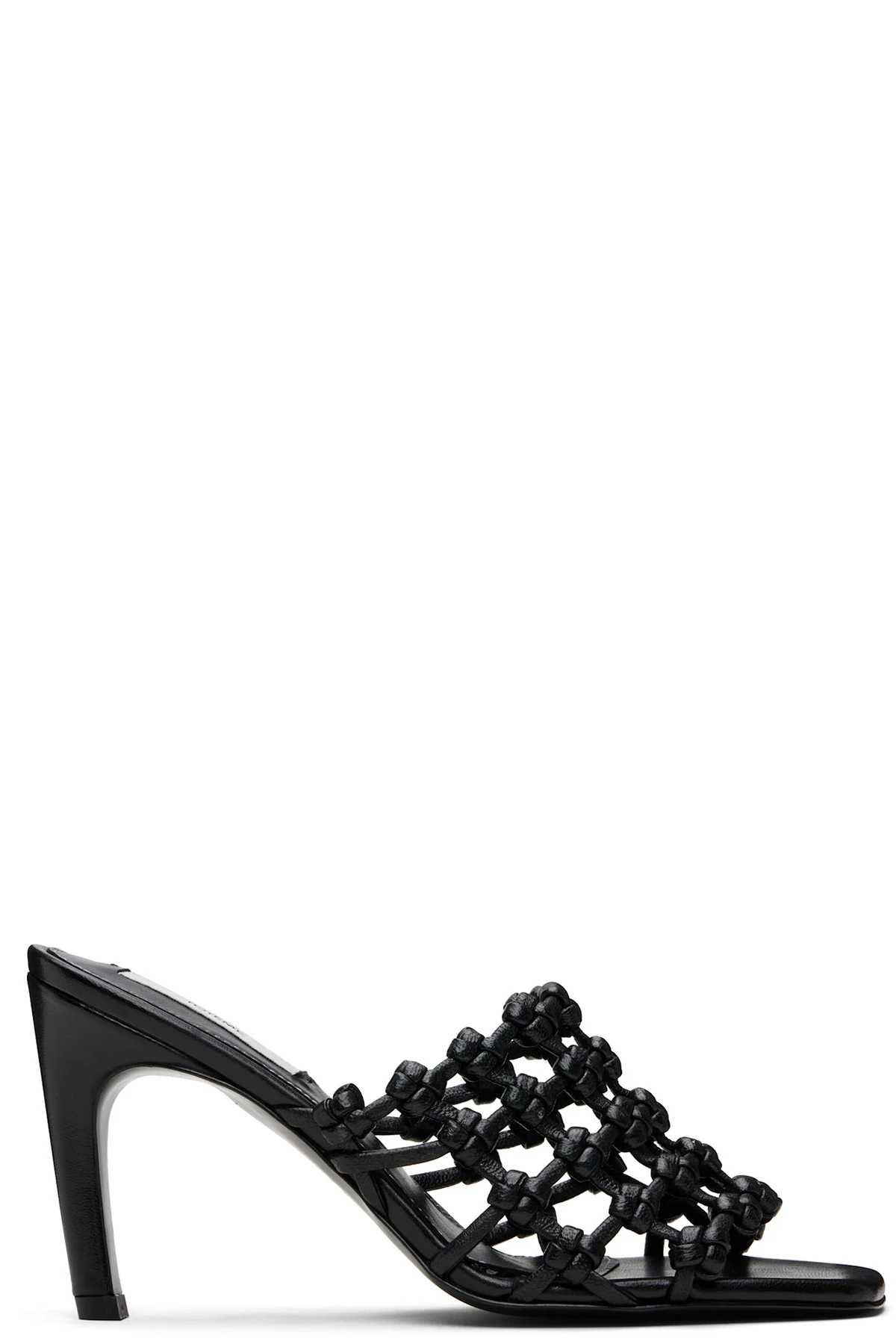 Black Braided-Leather Bandeau Mules