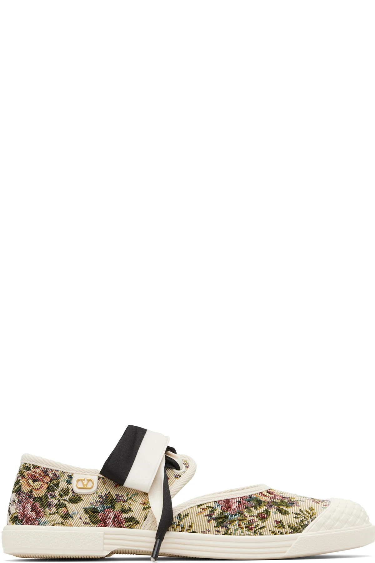 Beige Bow Floral Jacquard Sneakers