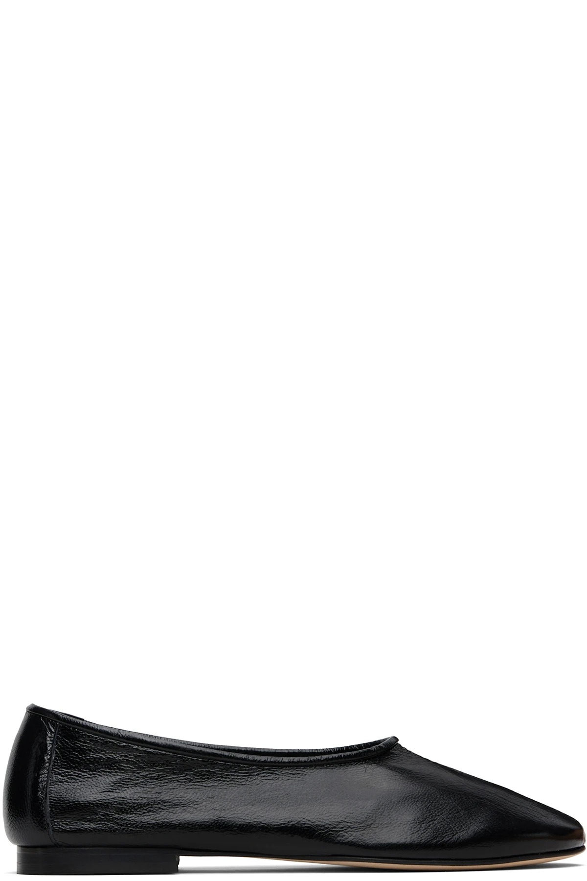 Black Prudence Creased Leather Ballet Flats
