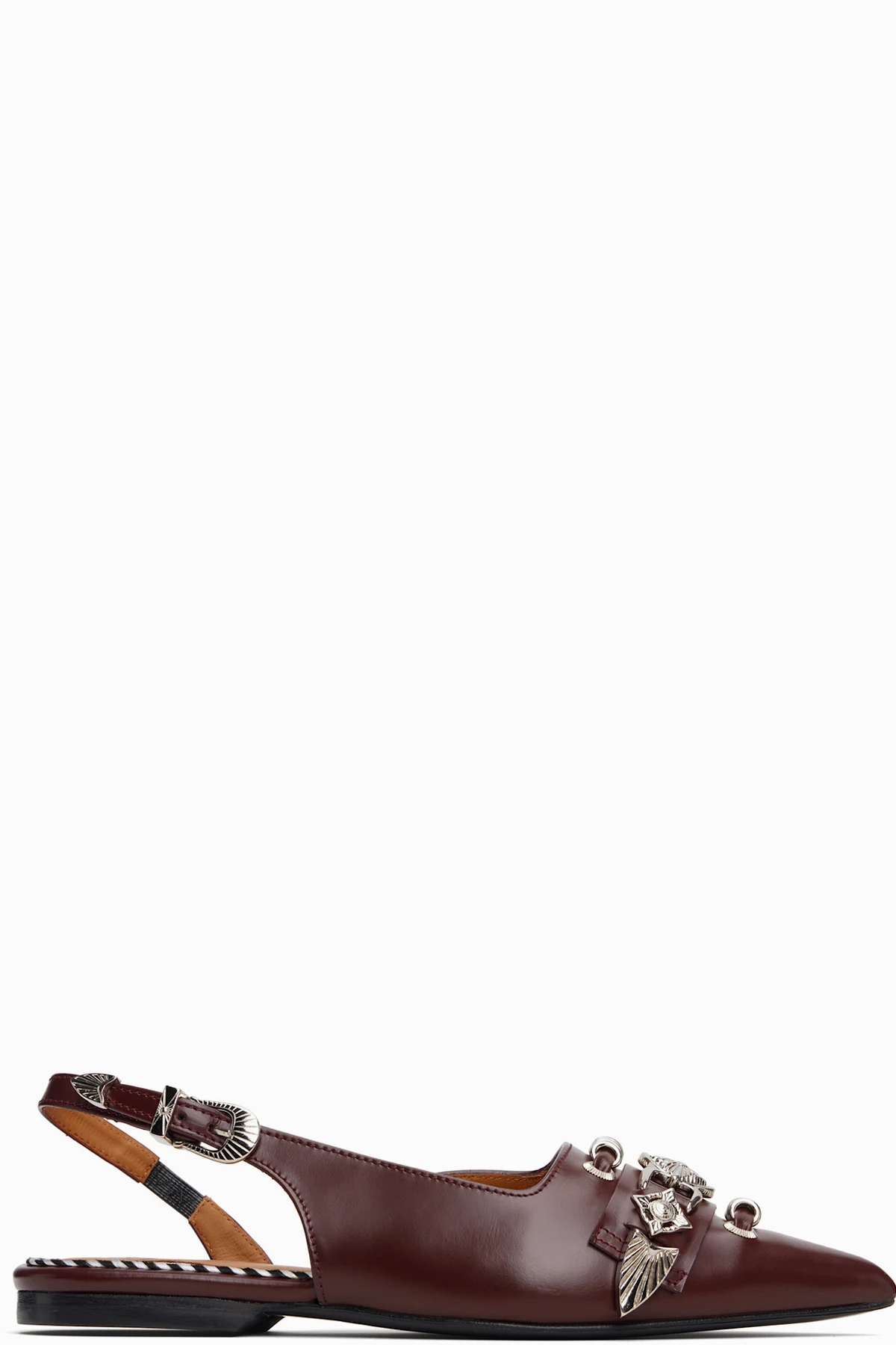 Burgundy Metal Belt Flats