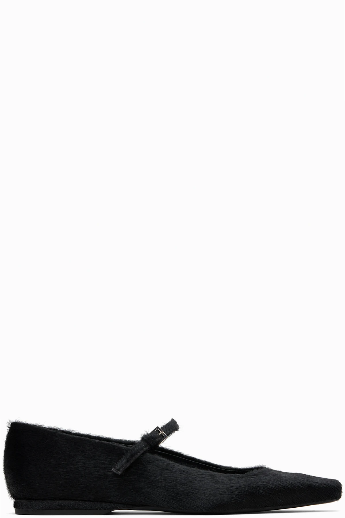 Black Leone Pony-Effect Leather Flats