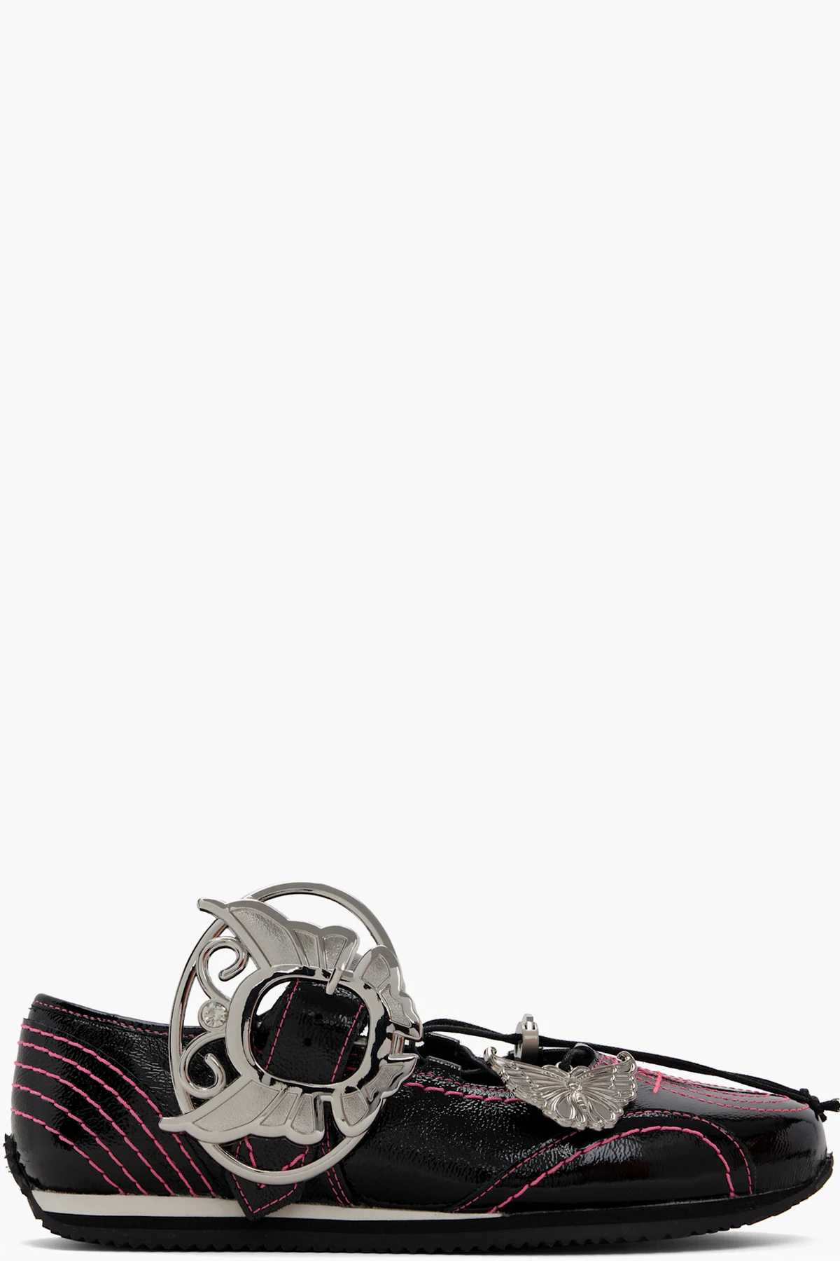 Black & Pink Butterfly Marta Mary Jane Ballerina Flats