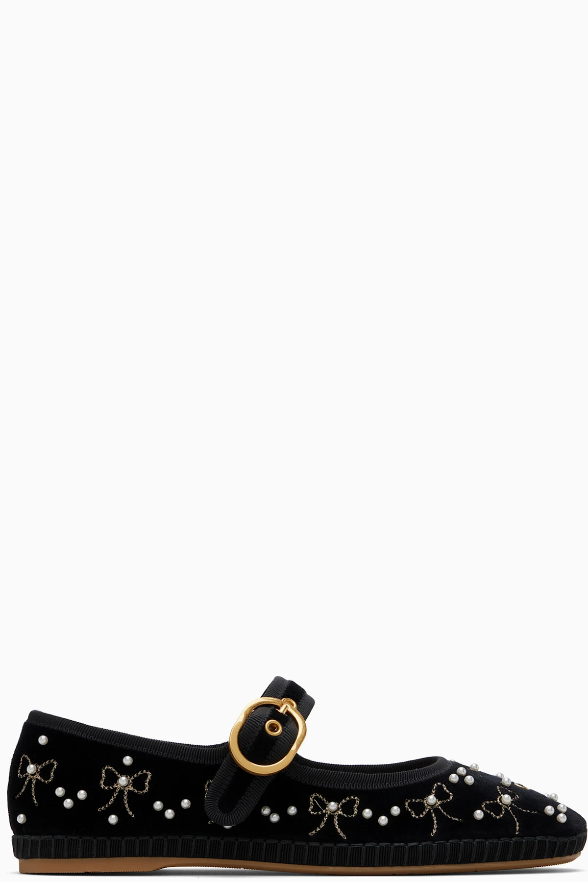 Black Mary-Jane Endouce Velvet Ballerina Flats