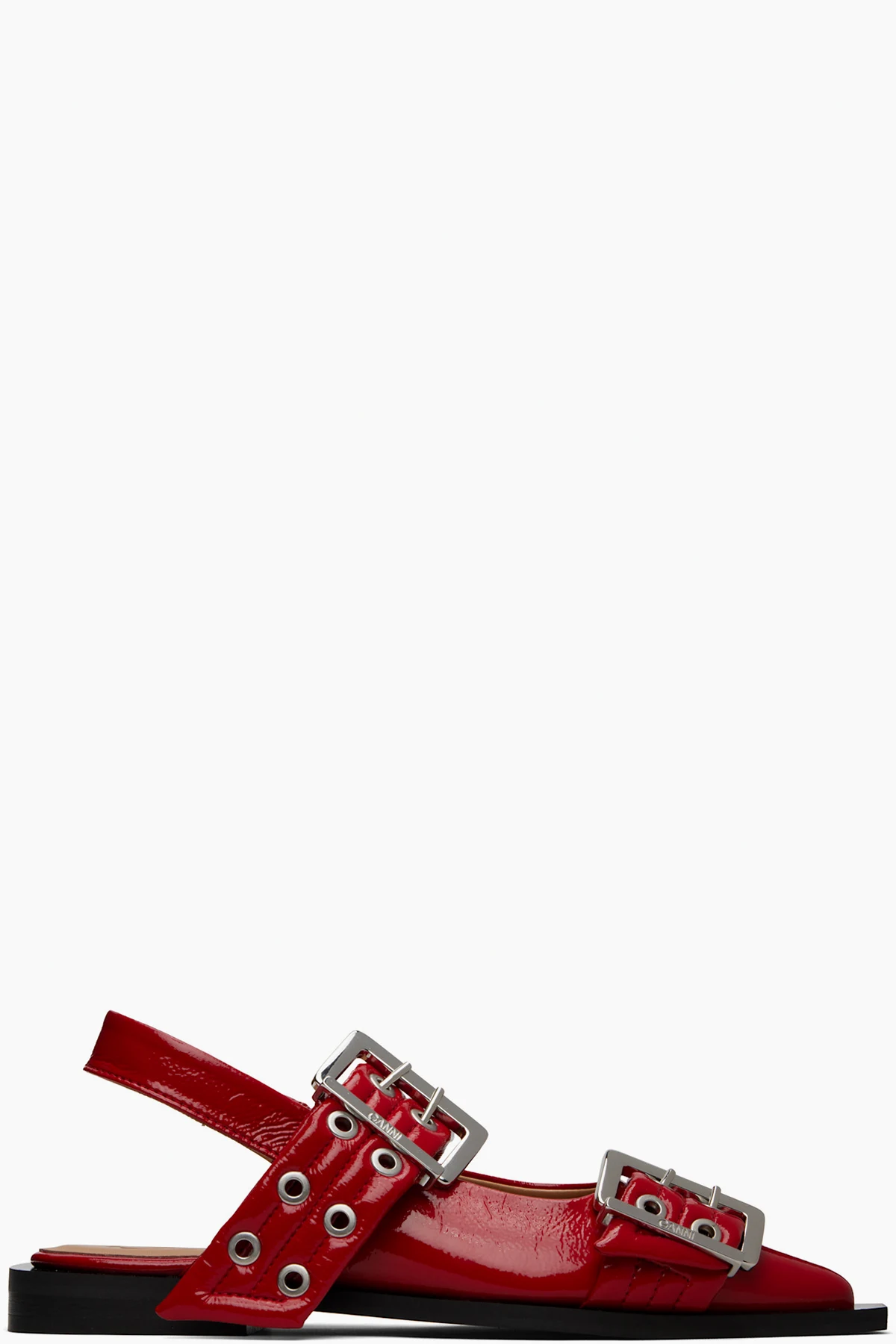 Red Feminine Buckle Ballerina Flats