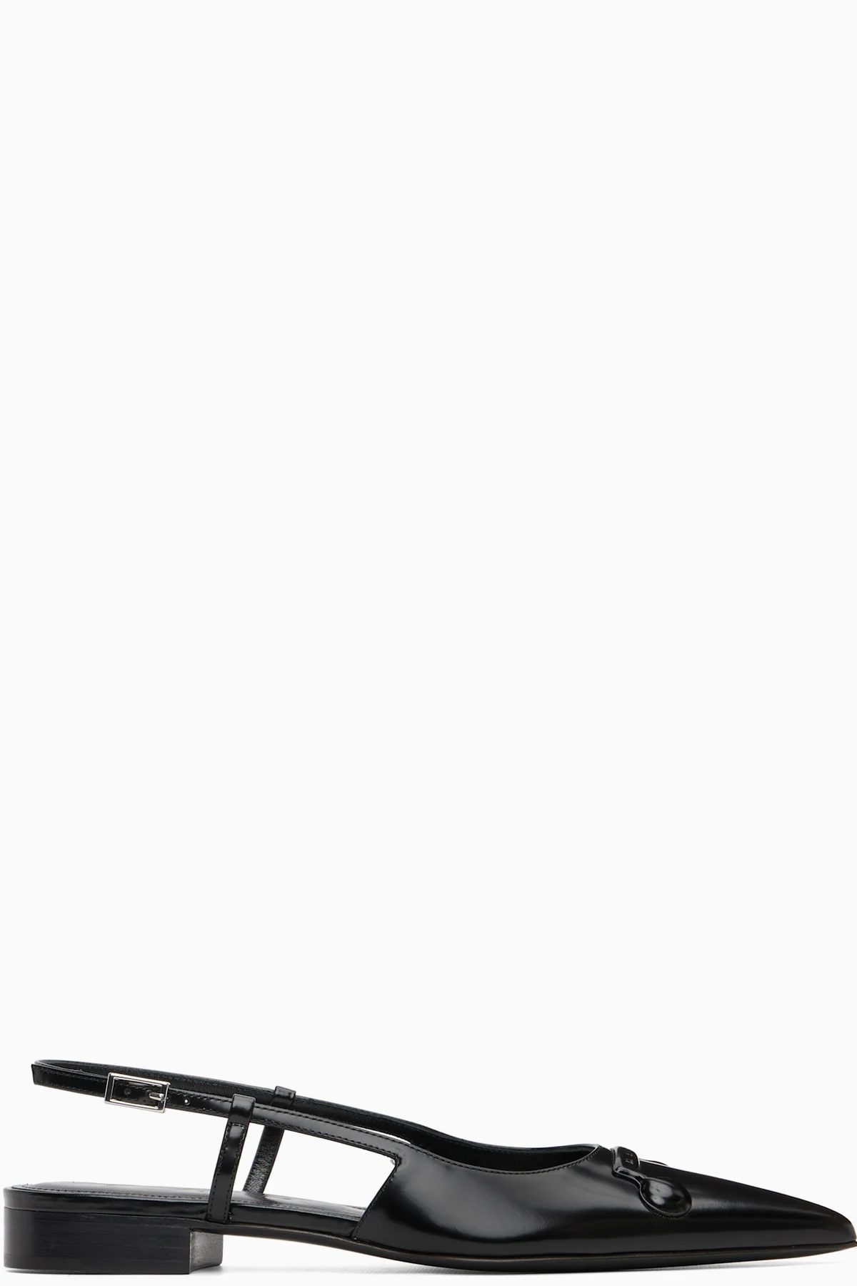 Black Leather Trunkaroo Pointed Toe Slingback Ballerina Flats