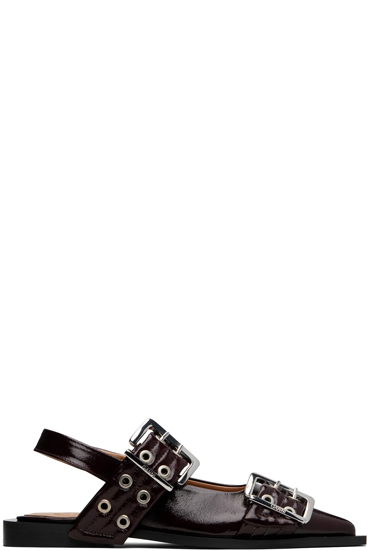 Burgundy Feminine Buckle Ballerina Flats