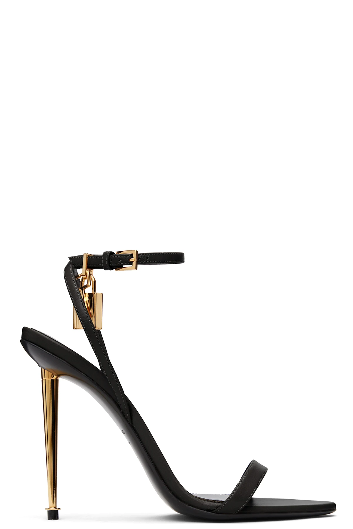 Black Shiny Padlock Pointy Naked Heeled Sandals