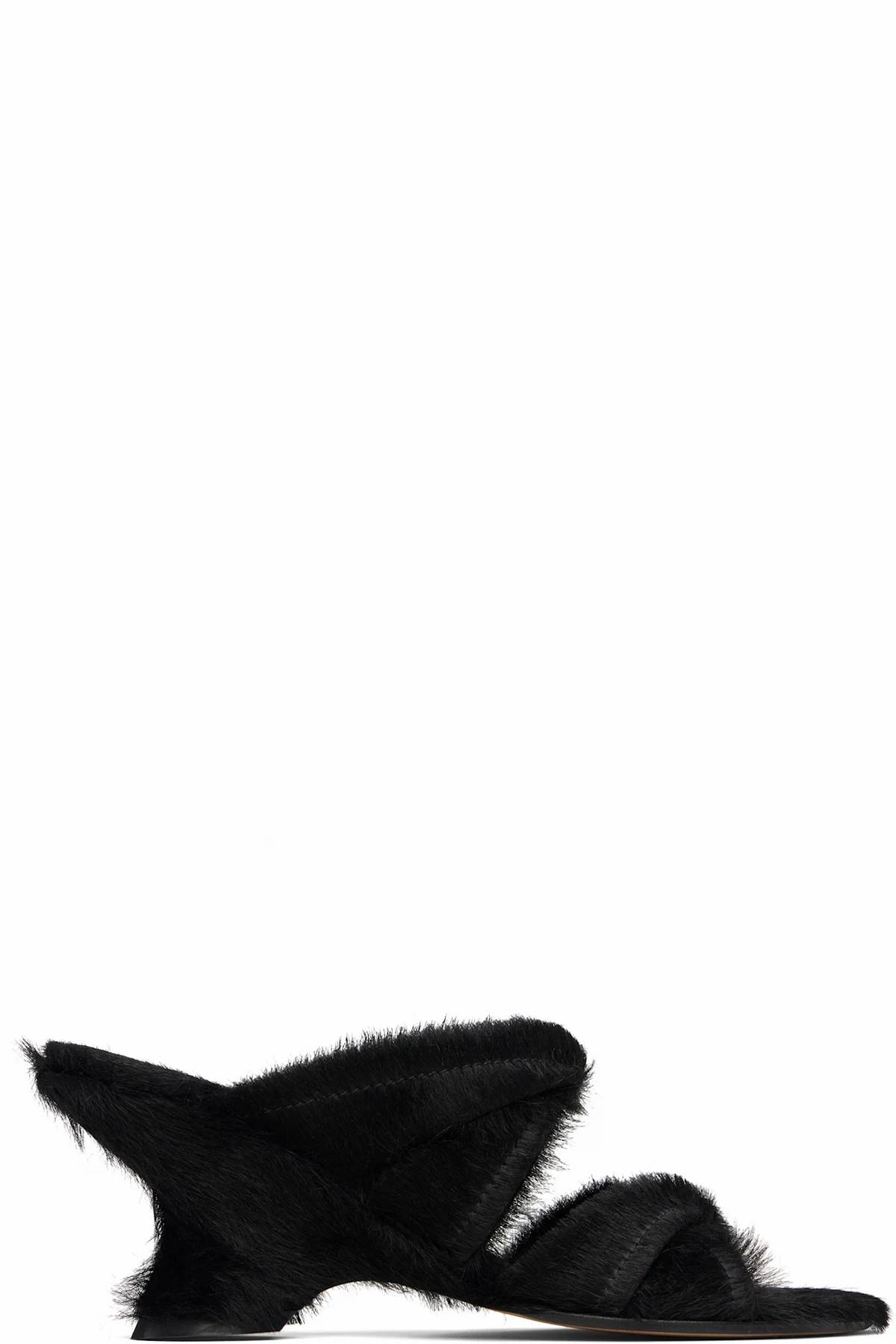 Black Ponyhair Mule Heeled Sandals