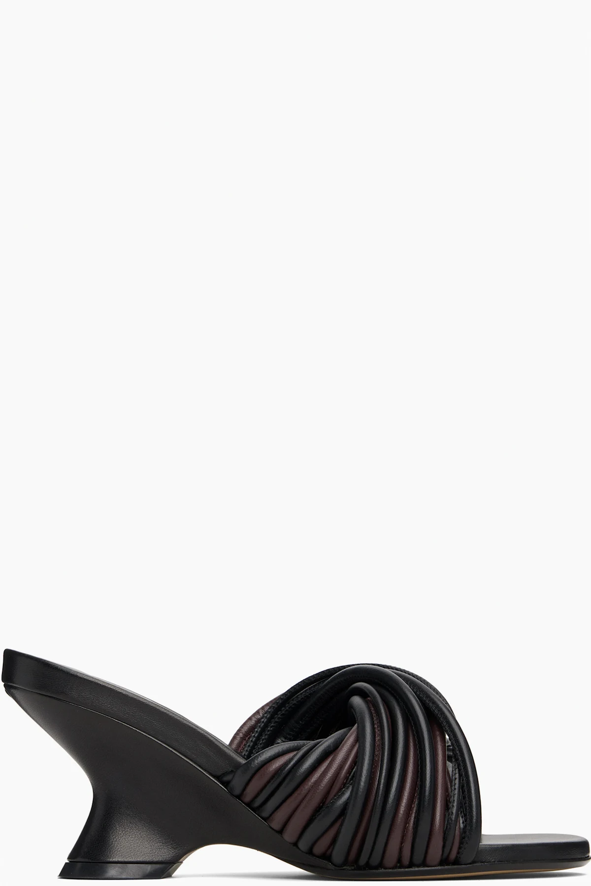 Brown & Black Open-Toe Leather Mule Heeled Sandals