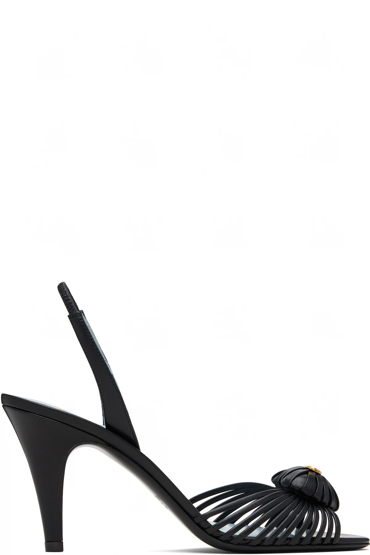 Black Slingback Leather Woven Heart Heeled Sandals