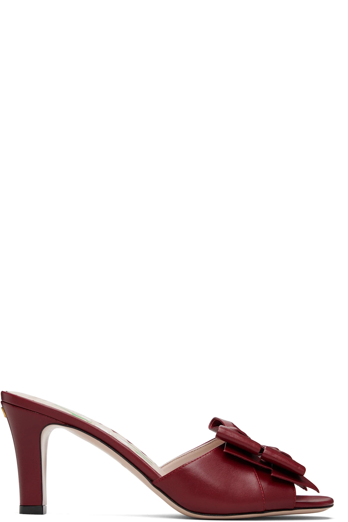 Red Leather Bow Heeled Sandals