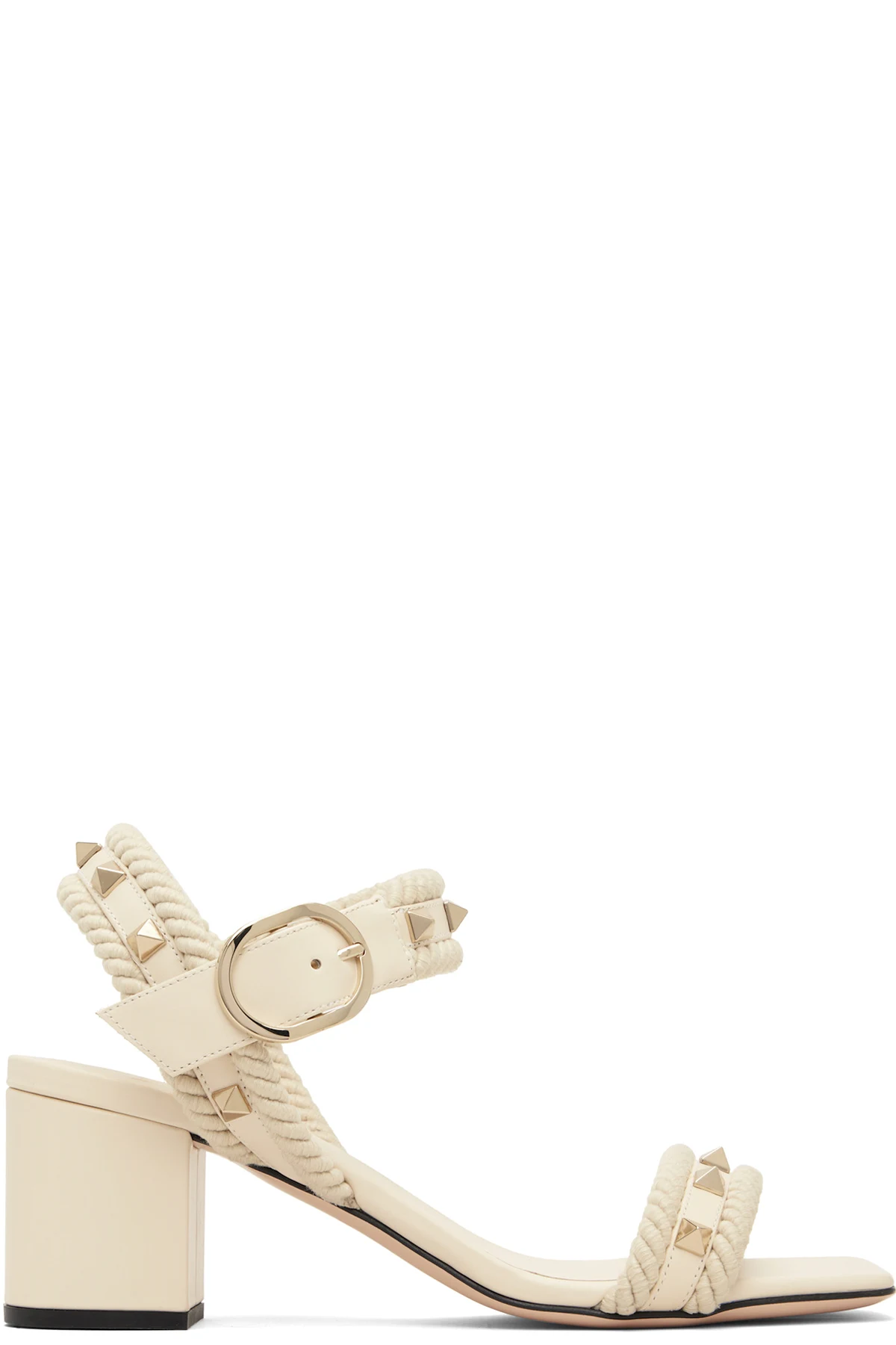 Off-White Rockstud Leather Rope Detail Heeled Sandals