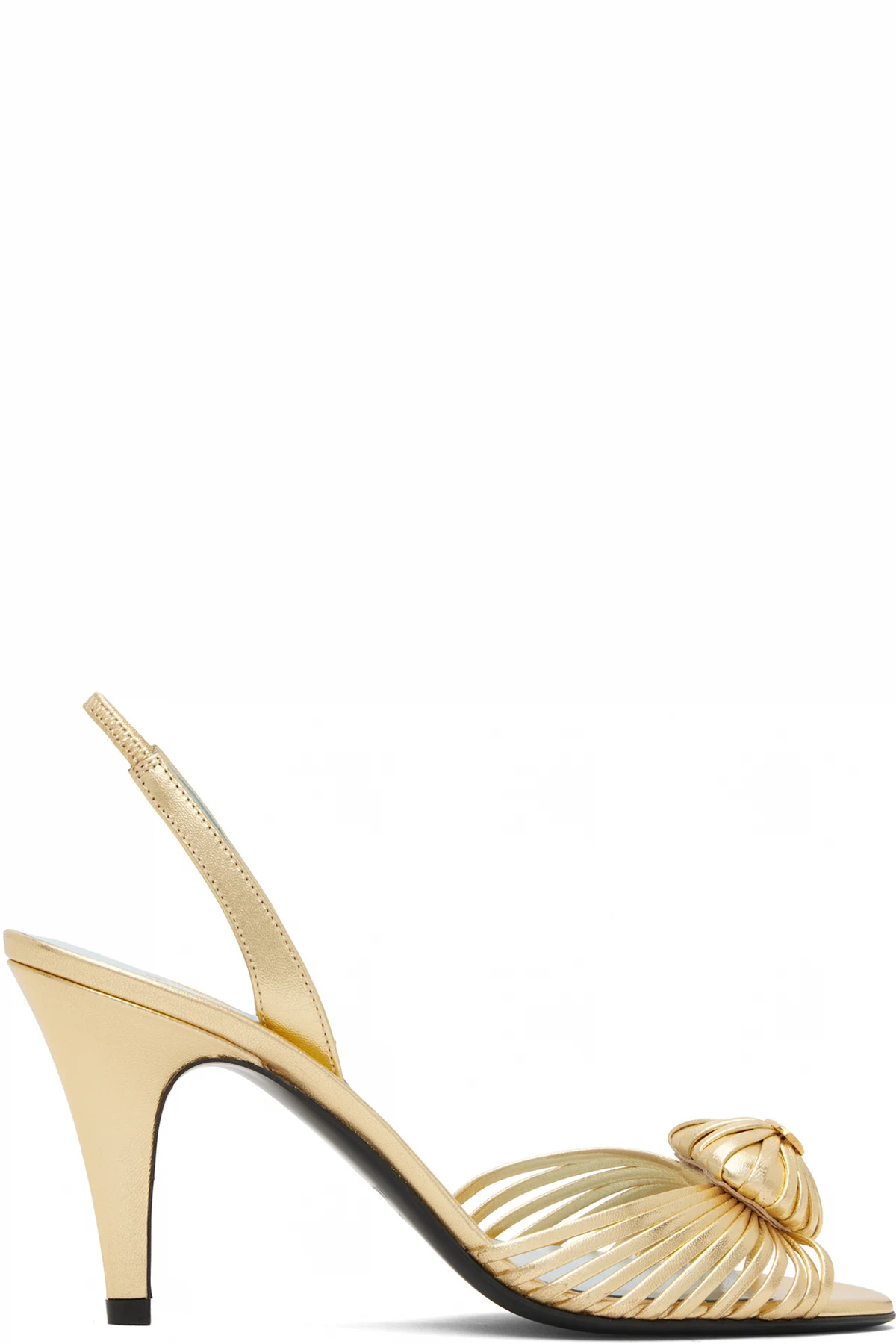 Gold Slingback Metallic Woven Heart Heeled Sandals