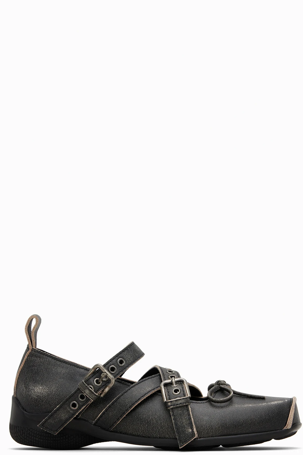 Gray Cross Buckle Ballet Flats