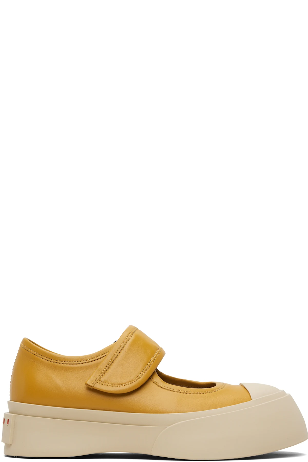 Yellow Nappa Leather Mary Jane Ballerina Flats