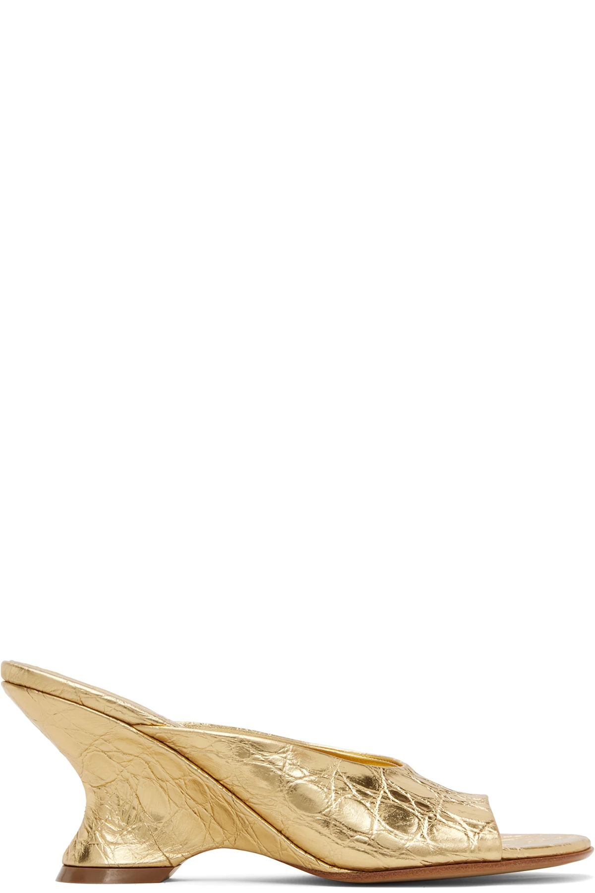 Gold Open-Toe Leather Mule Heeled Sandals