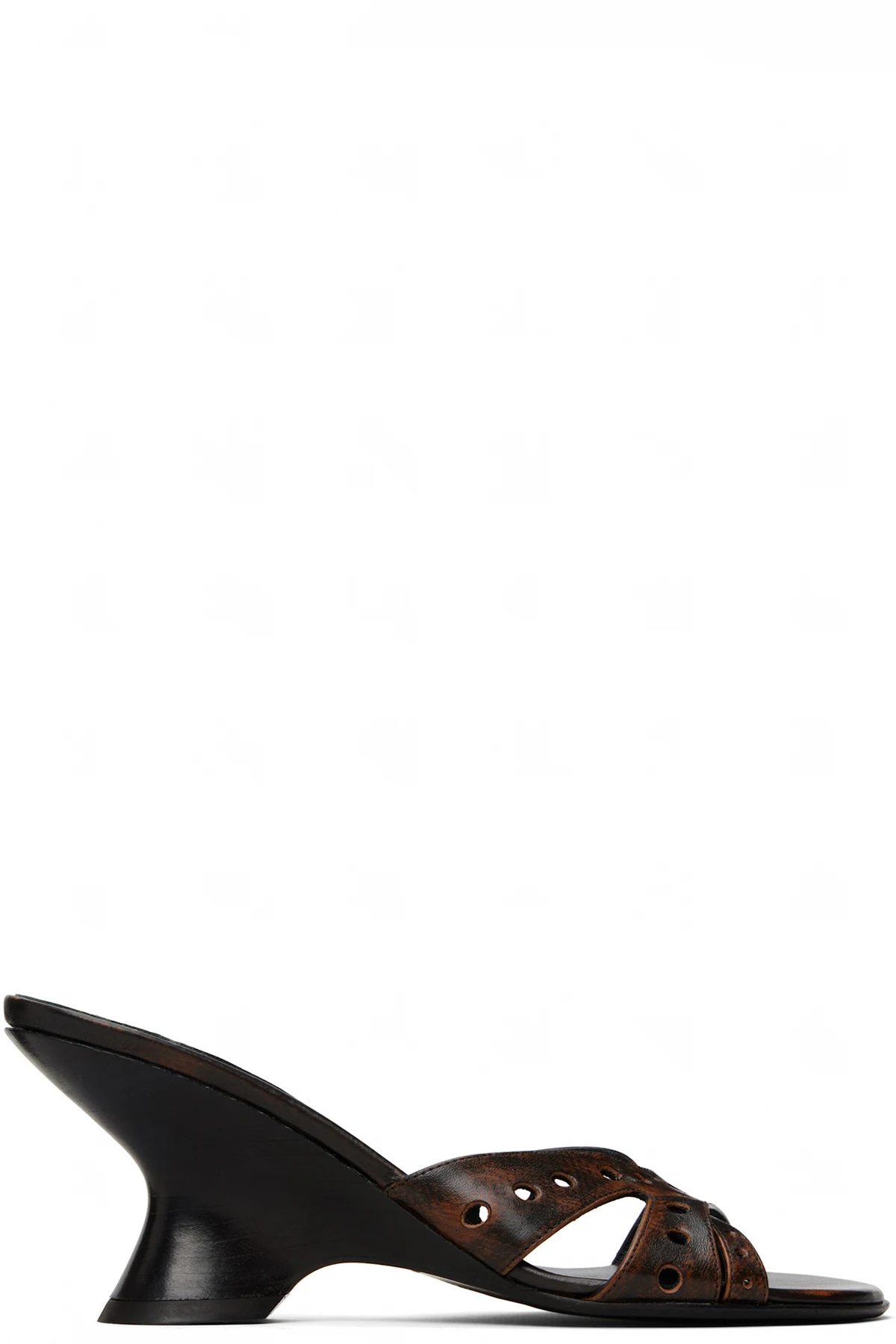 Black & Brown Leather Mule Heeled Sandals