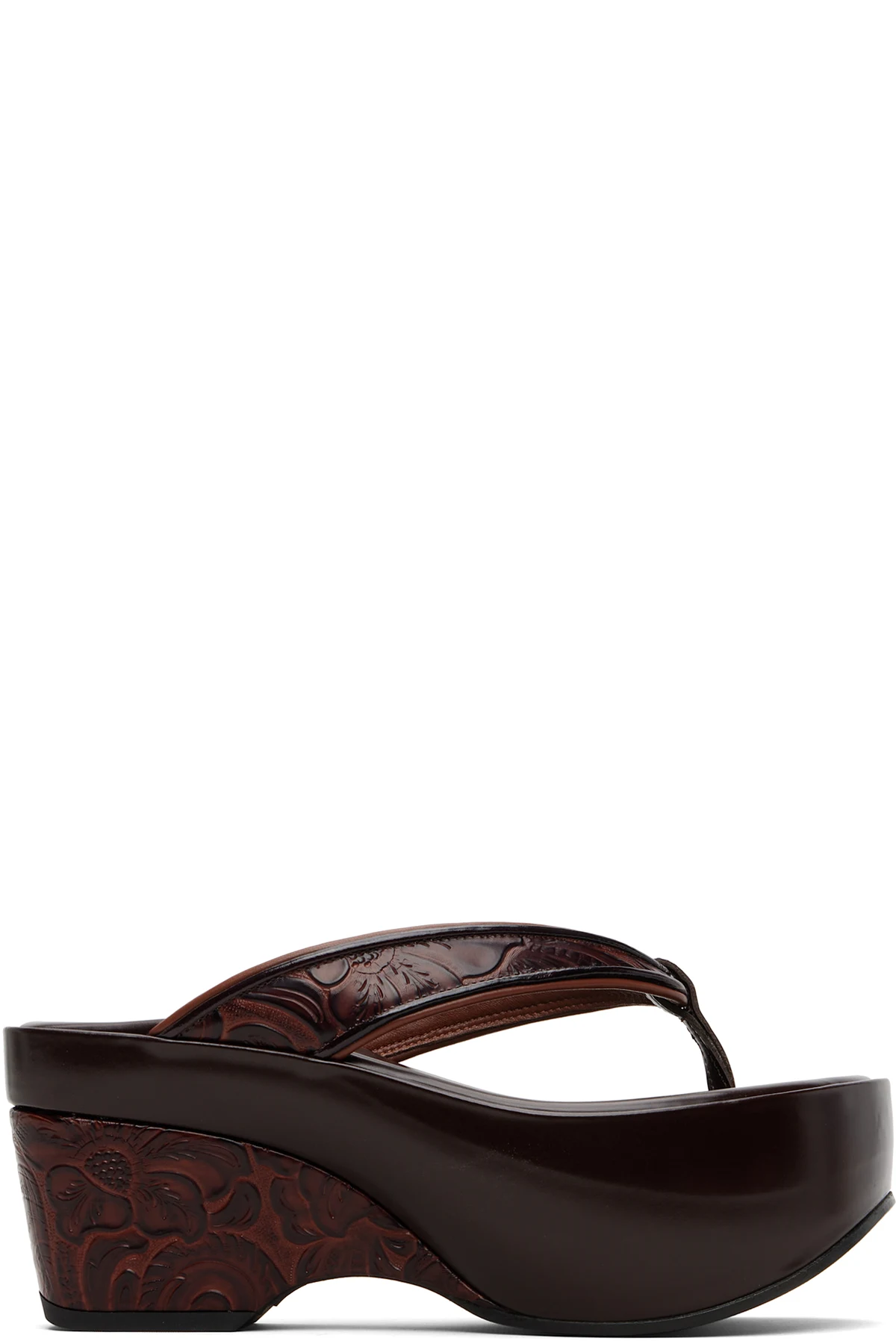 Burgundy Platform Thong Heeled Sandals