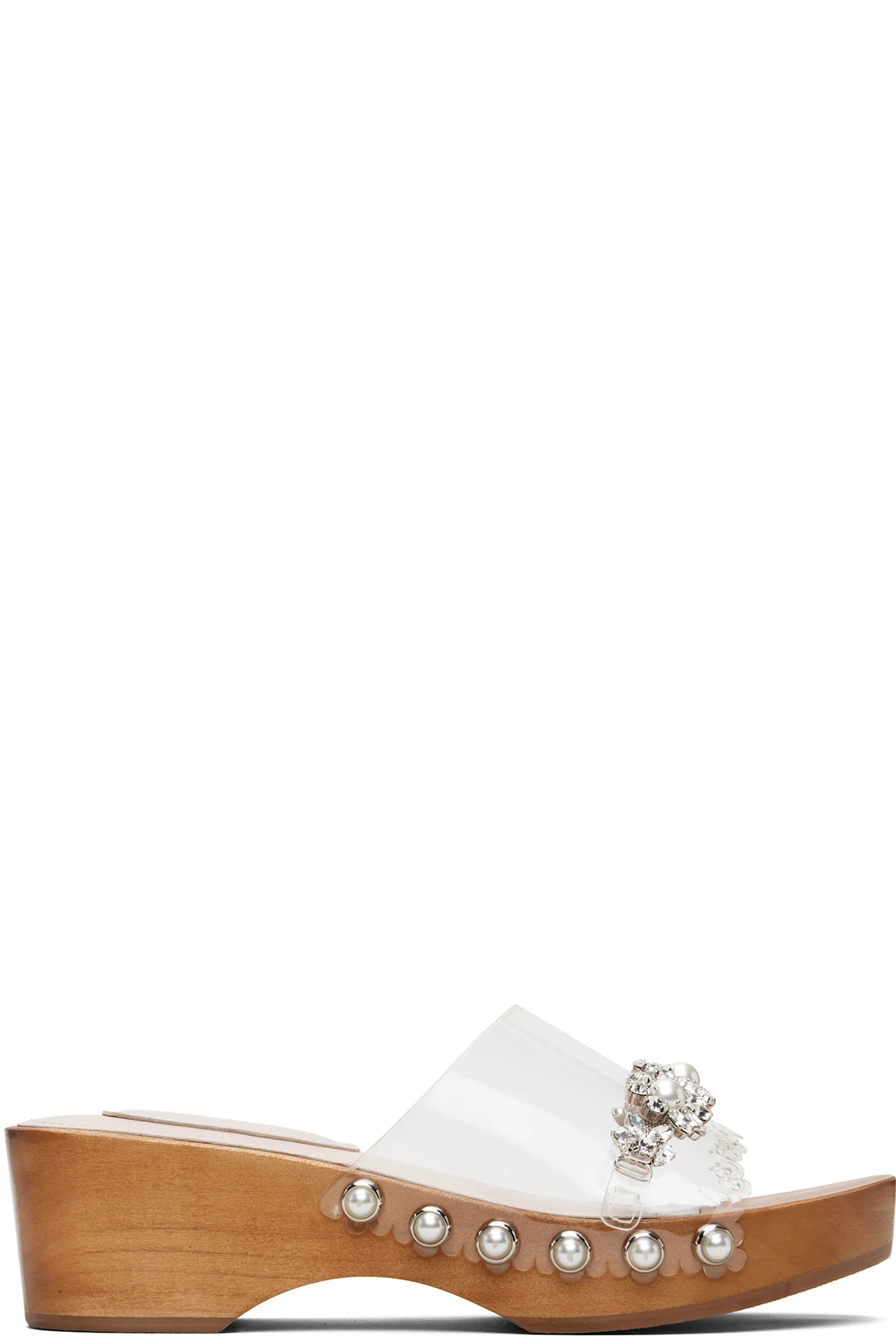 Transparent Embellished Scalloped Wooden Heeled Sandals