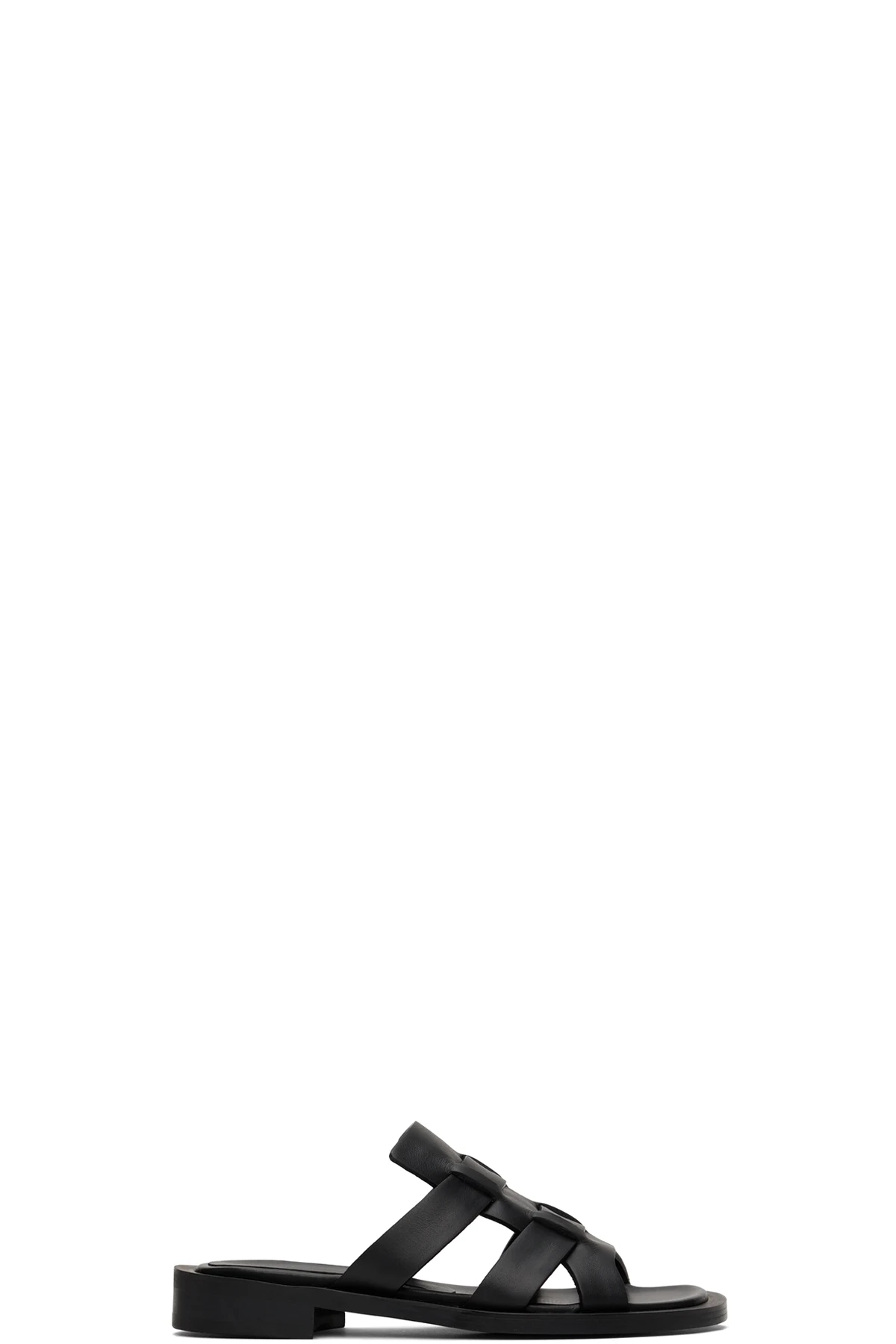 Black Leather Flat Sandals