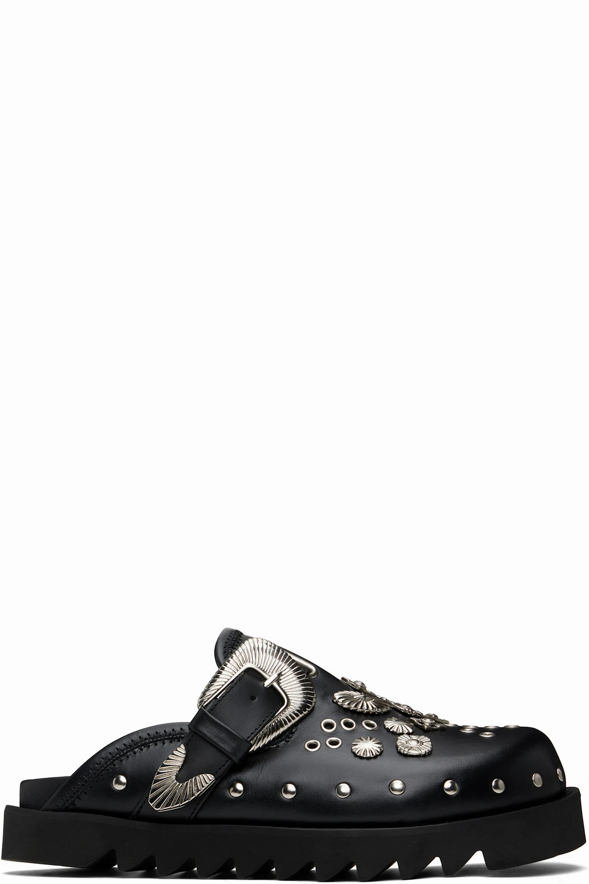 Black Eyelet Metal Sabot Slip-on Loafers