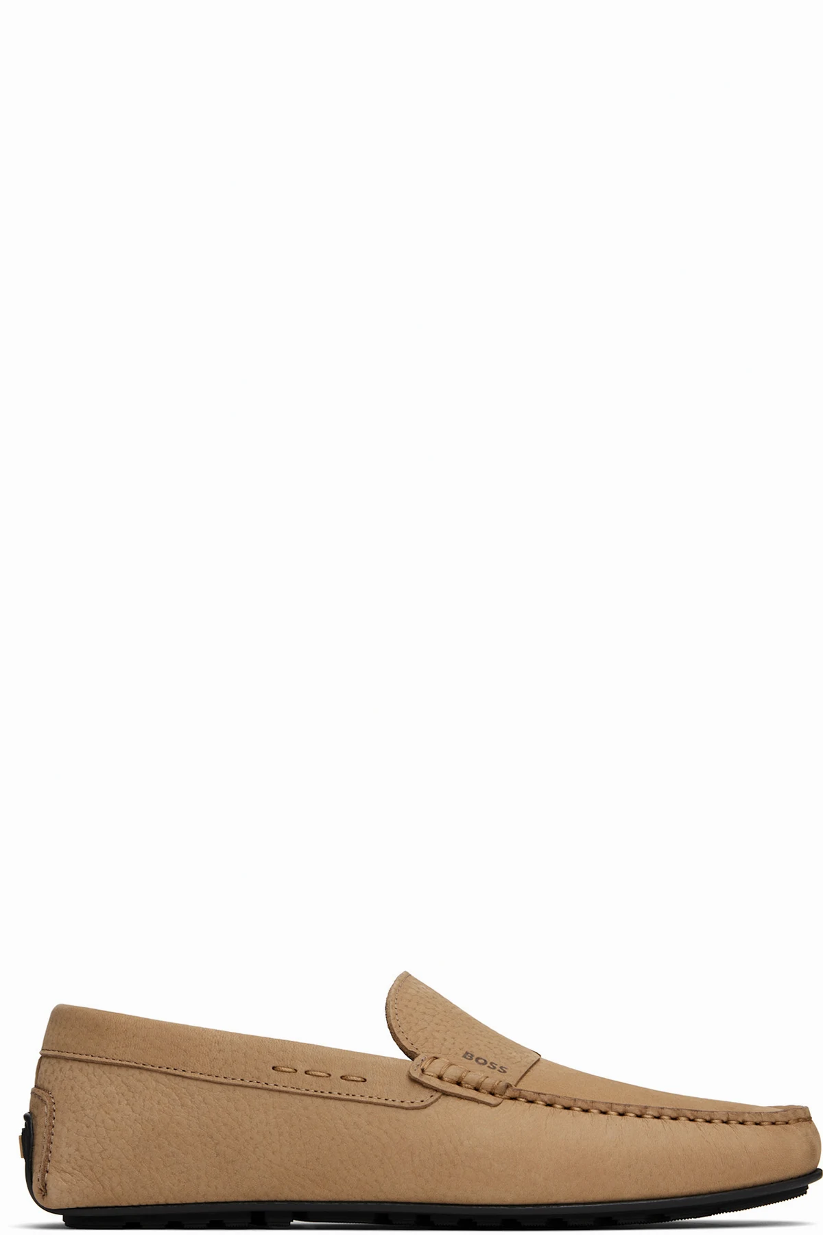 Beige Logo Embossed Faux-Suede Loafers