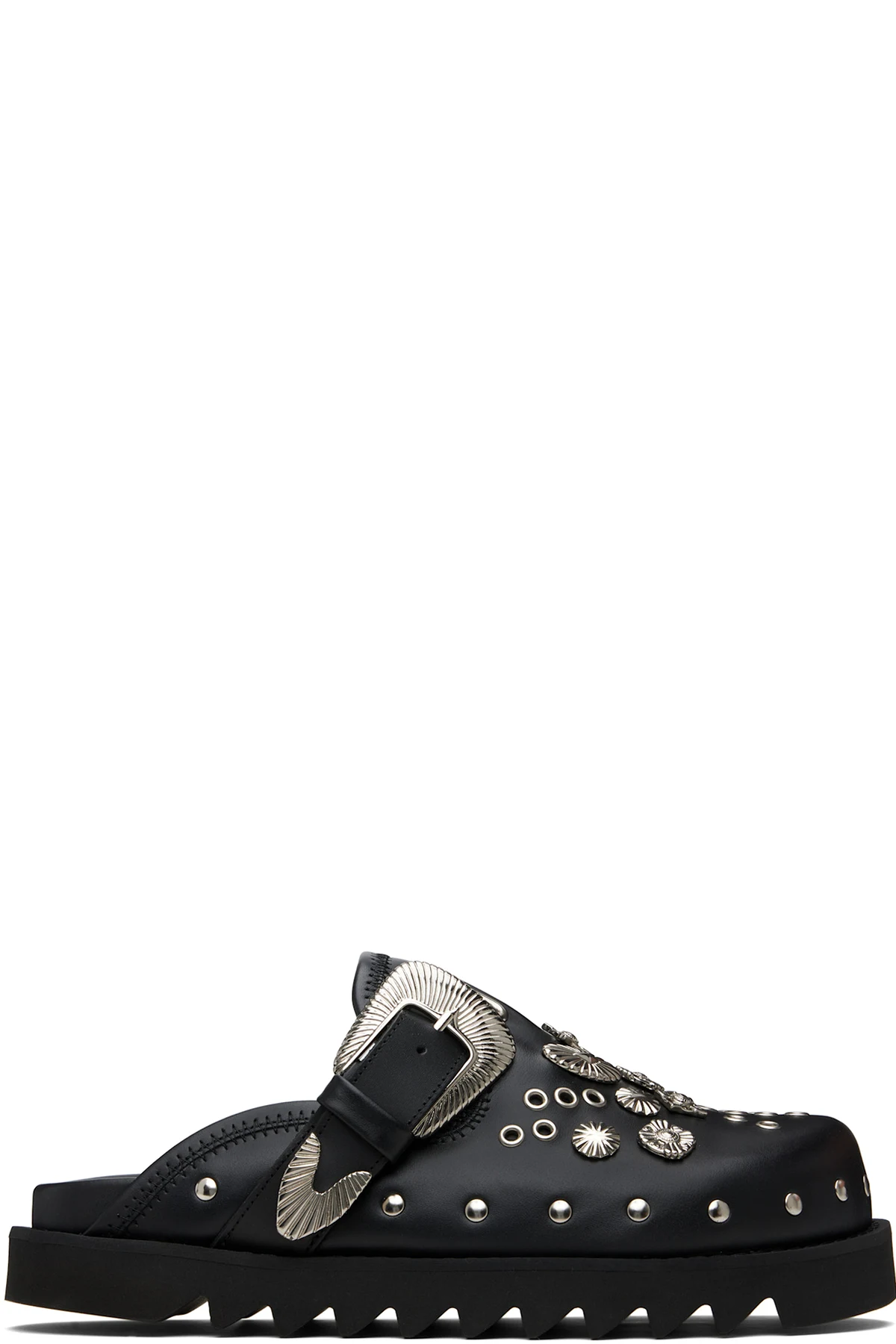 Black Eyelet Metal Sabot Loafers