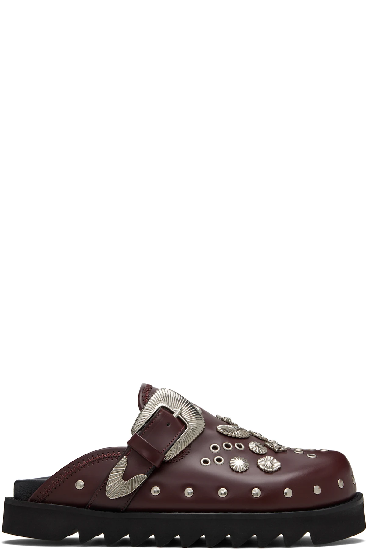 SSENSE Exclusive Burgundy Eyelet Metal Sabot Loafers