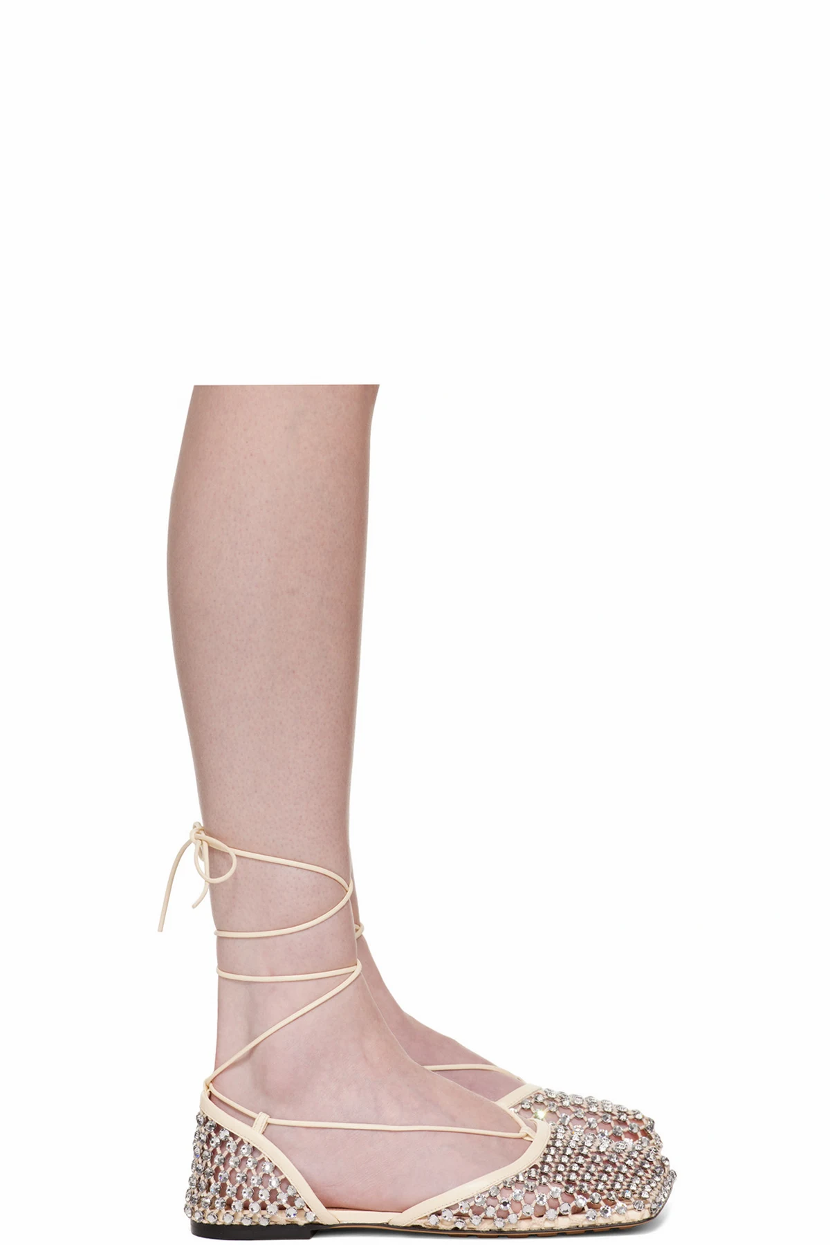 Off-White Sparkle Stretch Lace-Up Flat Sandals
