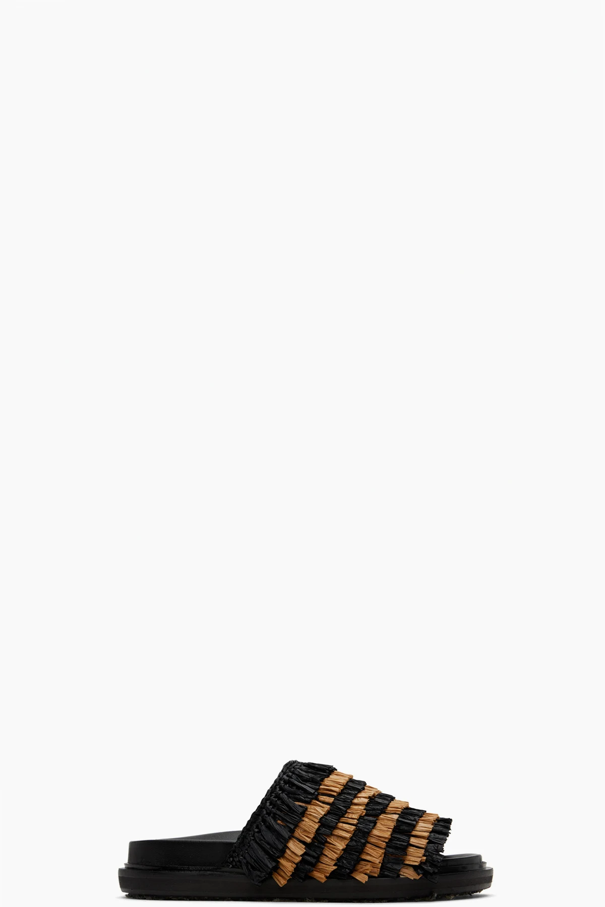 Black & Beige Fringe Sandals