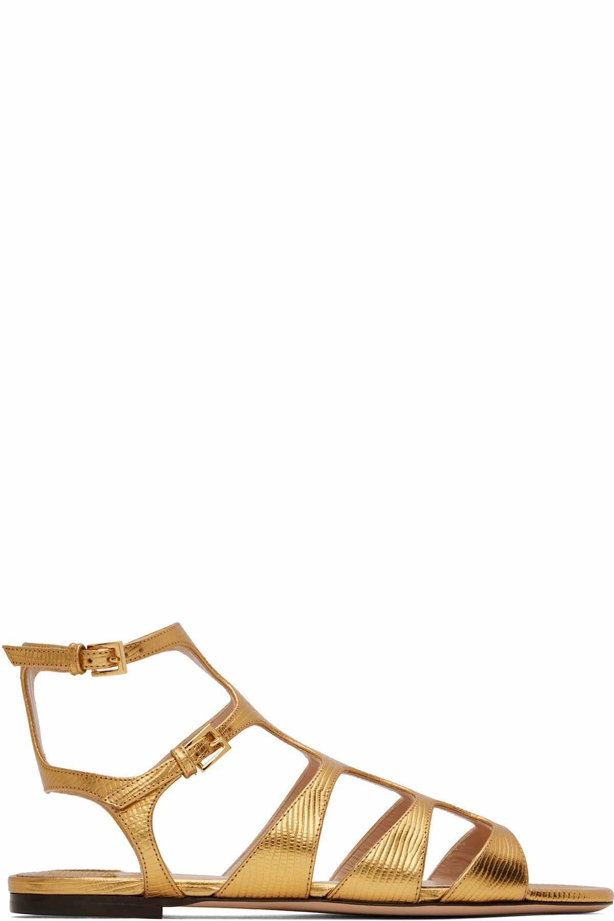 Gold Laminated Printed Lizard Sandals