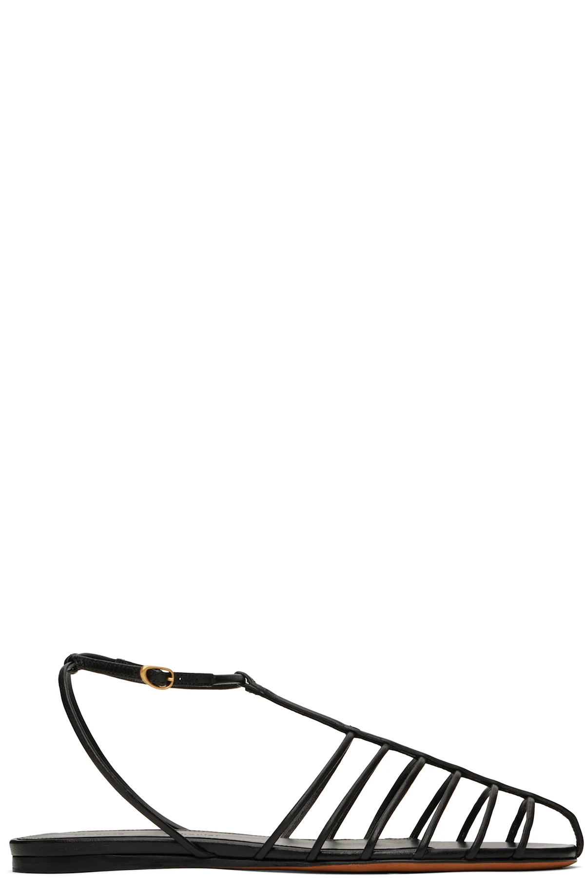 Black Tee Cage Flat Sandals