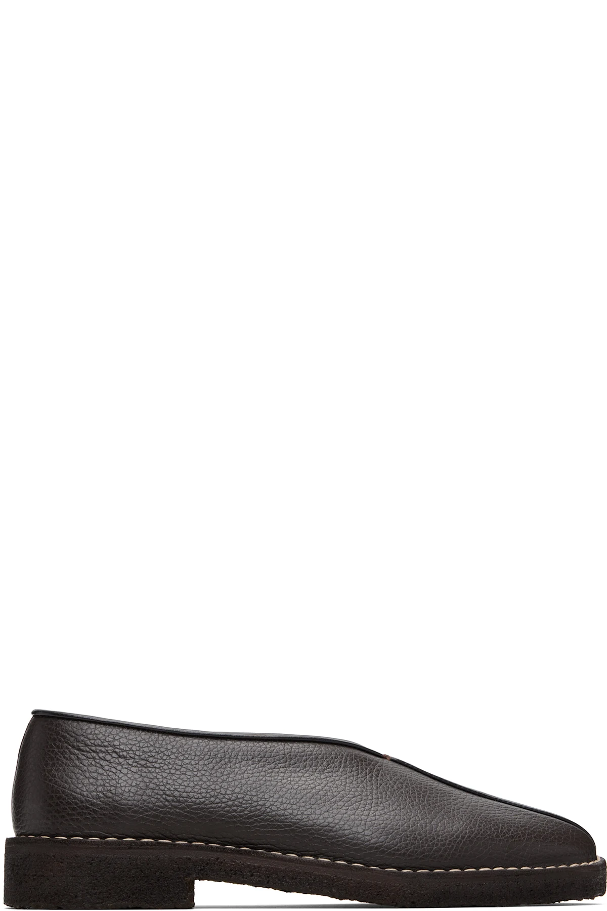 Brown Piped Crepe Slipper Loafers