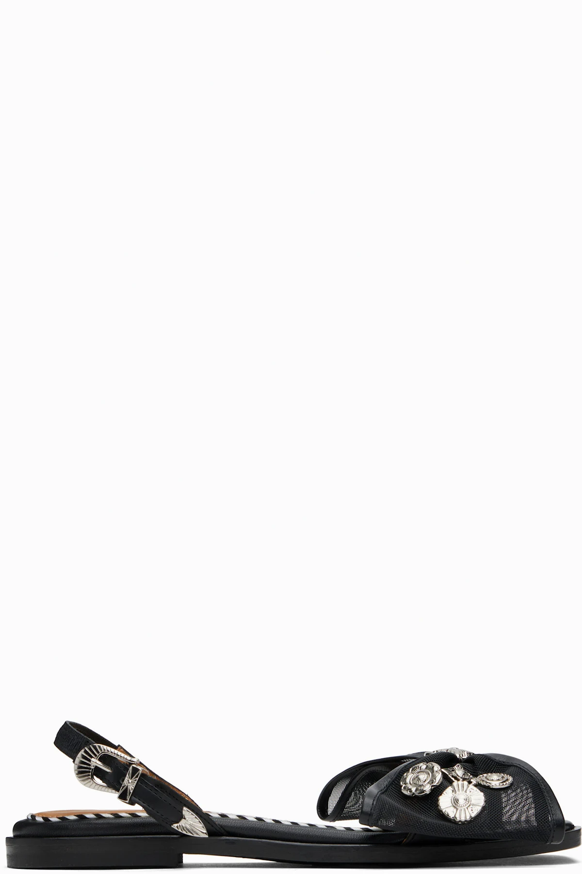 Black Mesh Leather Bow Sandals