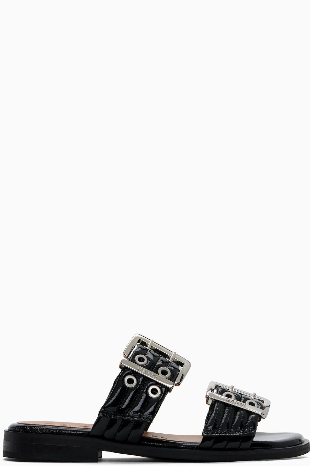 Black Feminine Buckle Two-Strap Sandals