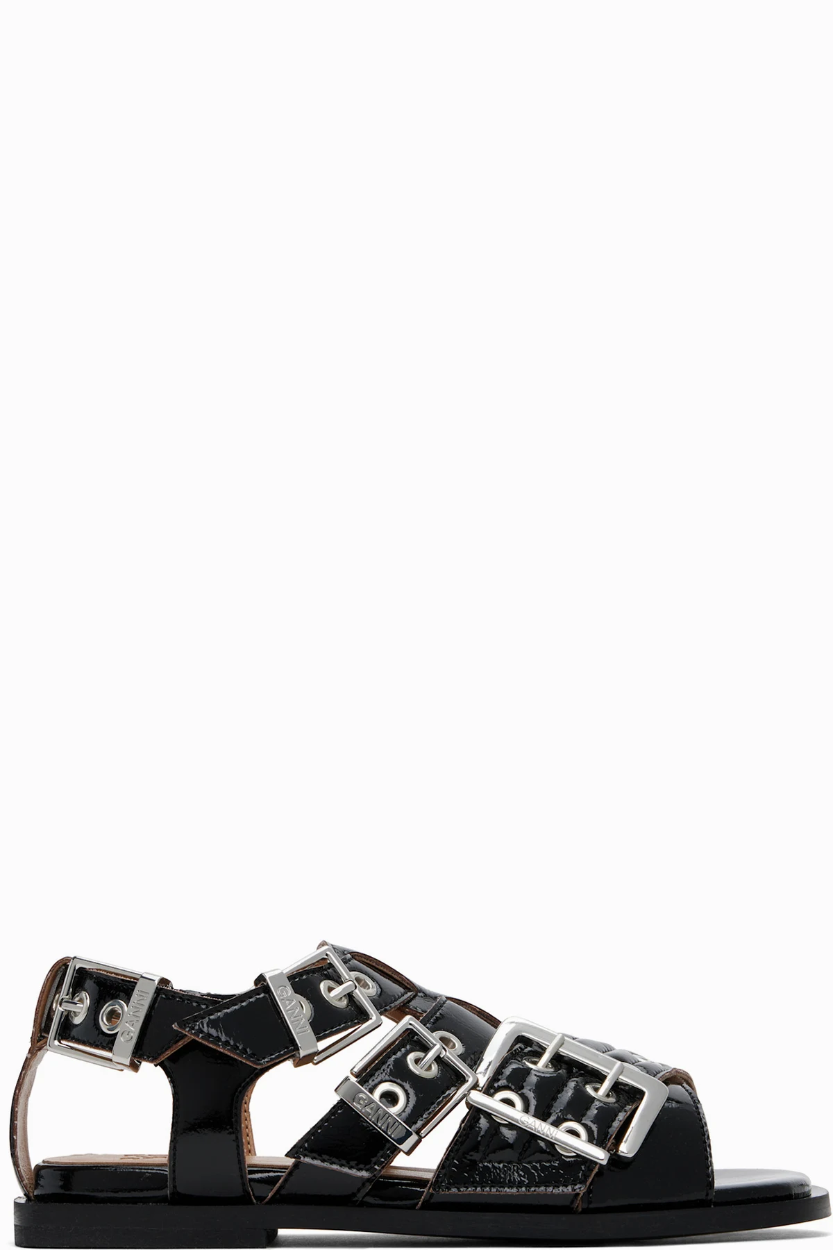 Black Feminine Buckle Strap Naplack Flat Sandals