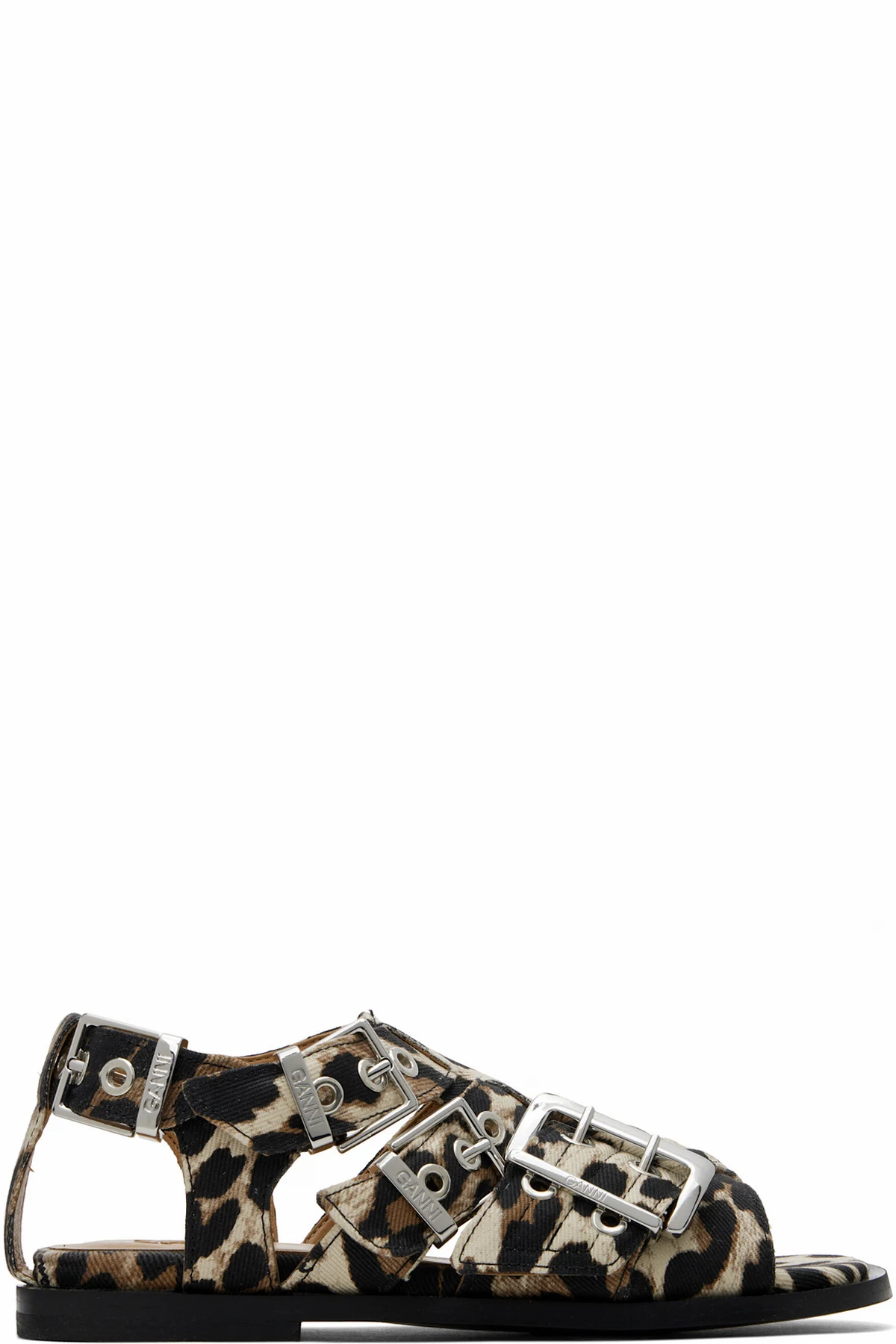 Beige & Black Feminine Buckle Strap Denim Sandals